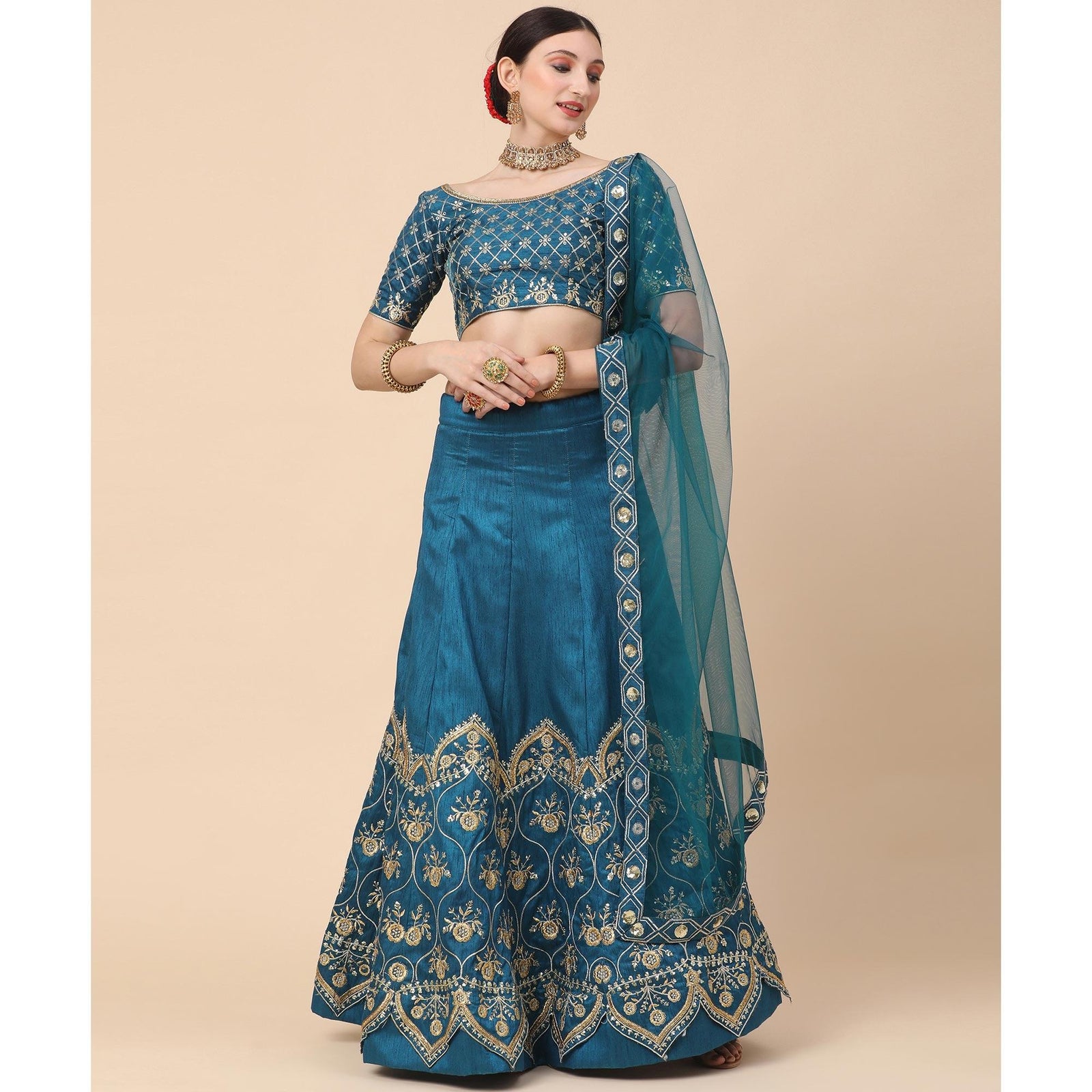 Rama Blue Party Wear Sequins Embroidered Satin Lehenga Choli Clothsvilla