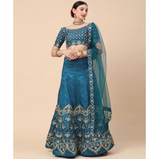 Rama Blue Party Wear Sequins Embroidered Satin Lehenga Choli Clothsvilla
