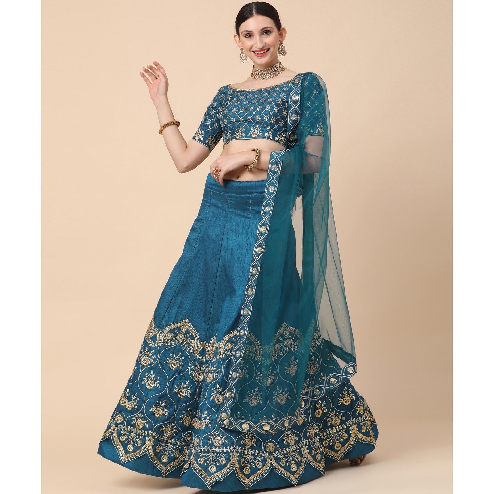 Rama Blue Party Wear Sequins Embroidered Satin Lehenga Choli Clothsvilla