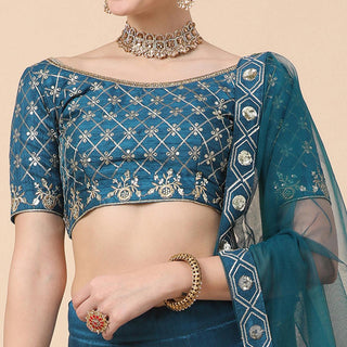 Rama Blue Party Wear Sequins Embroidered Satin Lehenga Choli Clothsvilla