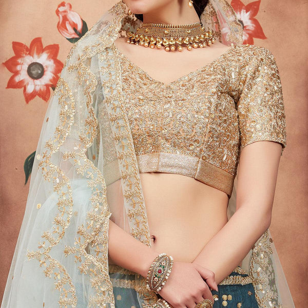 Rama Green Festive Wear Sequins Dori Cut Work Art Silk Lehenga Choli Clothsvilla