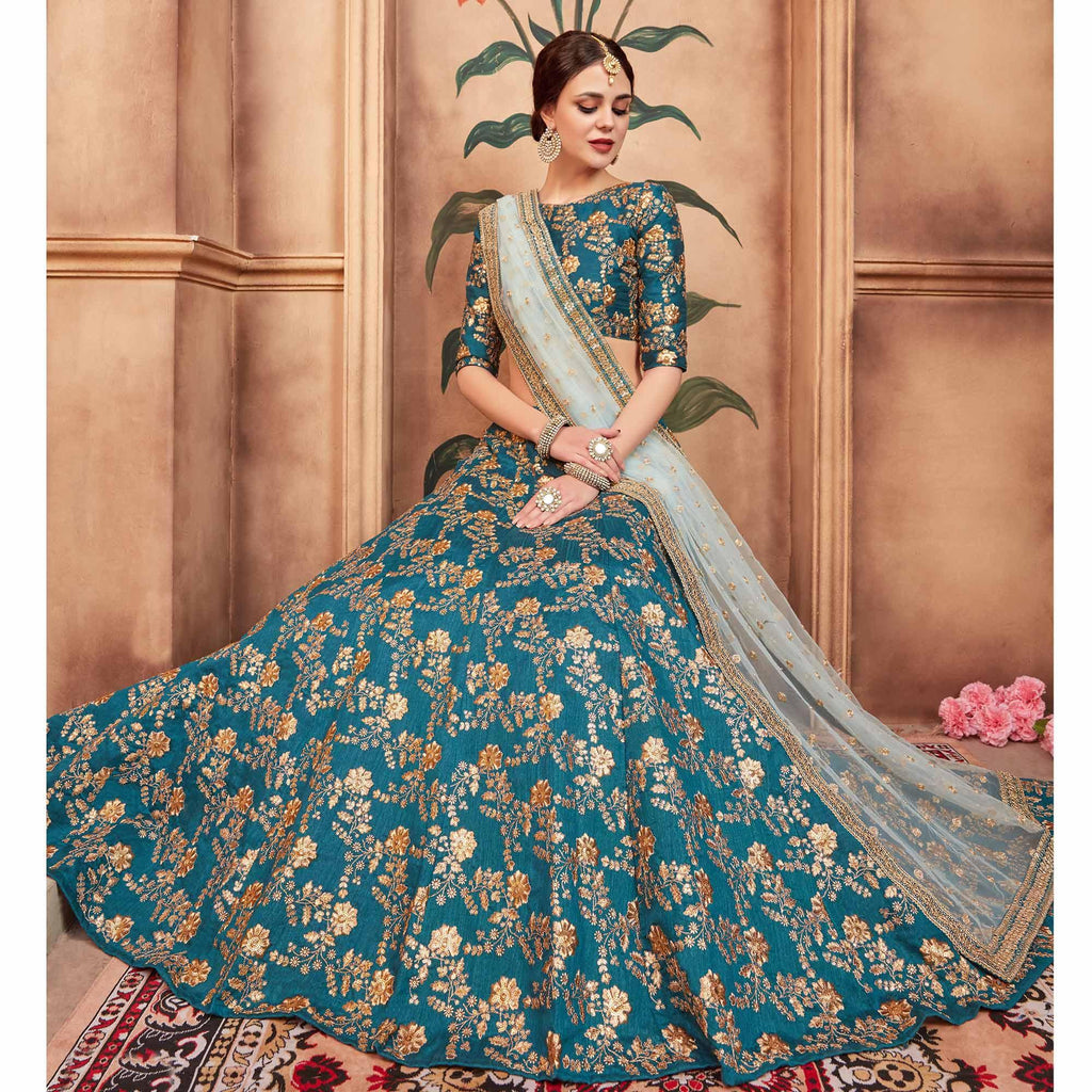 Rama Green Festive Wear Sequins Zari Work Art Silk Lehenga Choli Clothsvilla