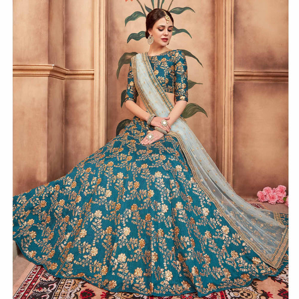 Rama Green Festive Wear Sequins Zari Work Art Silk Lehenga Choli Clothsvilla
