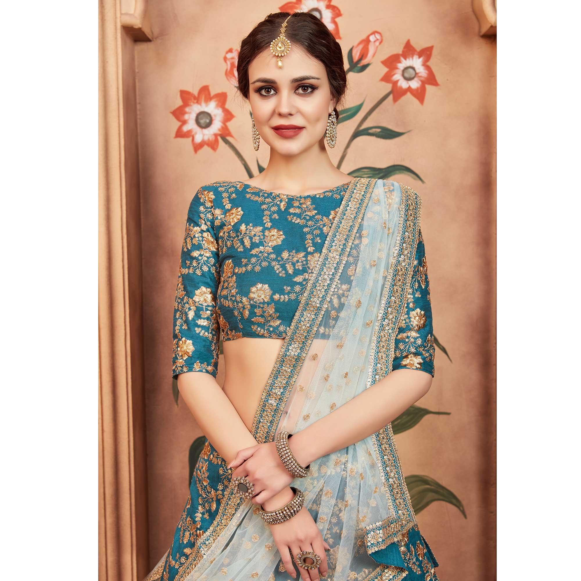 Rama Green Festive Wear Sequins Zari Work Art Silk Lehenga Choli Clothsvilla
