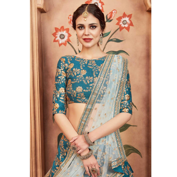 Rama Green Festive Wear Sequins Zari Work Art Silk Lehenga Choli Clothsvilla