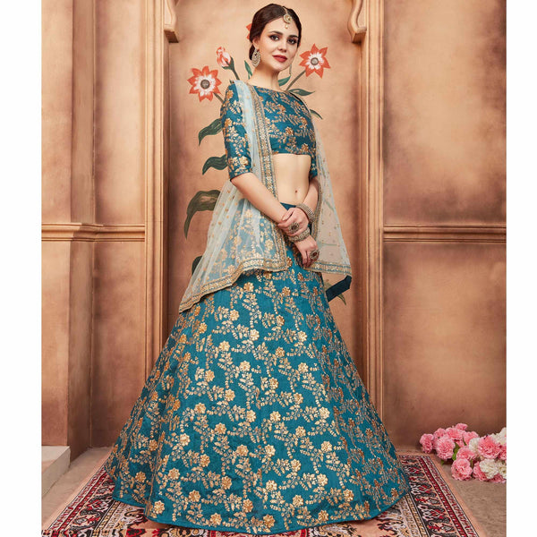 Rama Green Festive Wear Sequins Zari Work Art Silk Lehenga Choli Clothsvilla