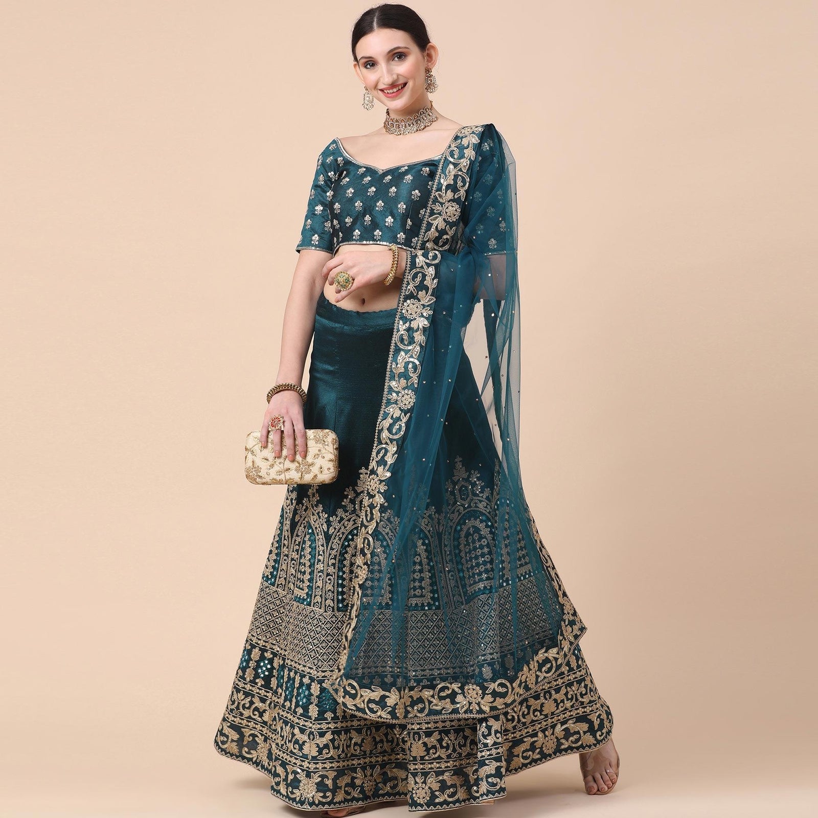 Rama Party Wear Sequins Embroidered Silk Lehenga Choli Clothsvilla