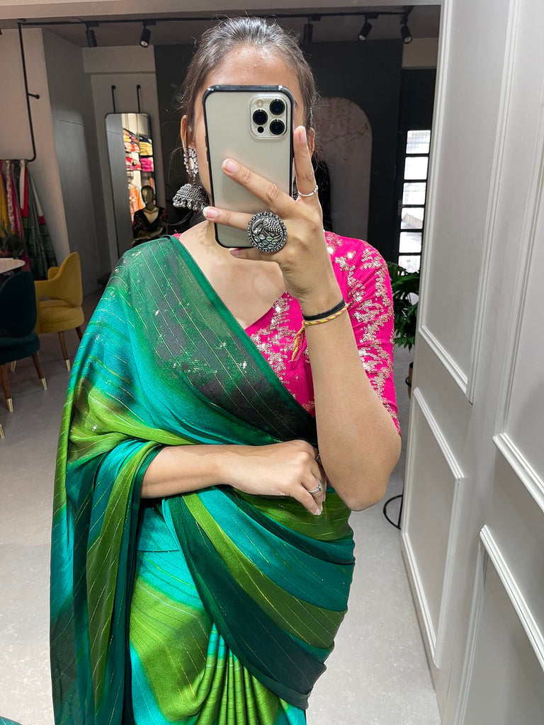 Green Color Zari Lining Work Rangoli Padding Saree Clothsvilla