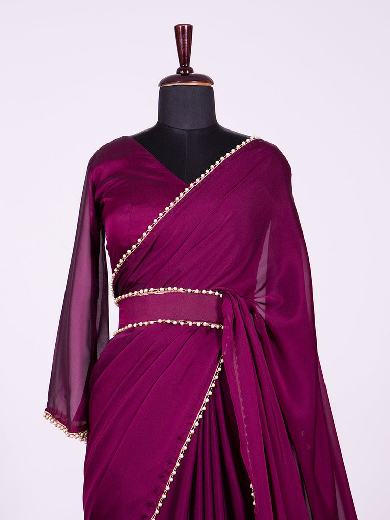 Wine Color Rangoli Silk Saree With Pearl Lace Border Clothsvilla