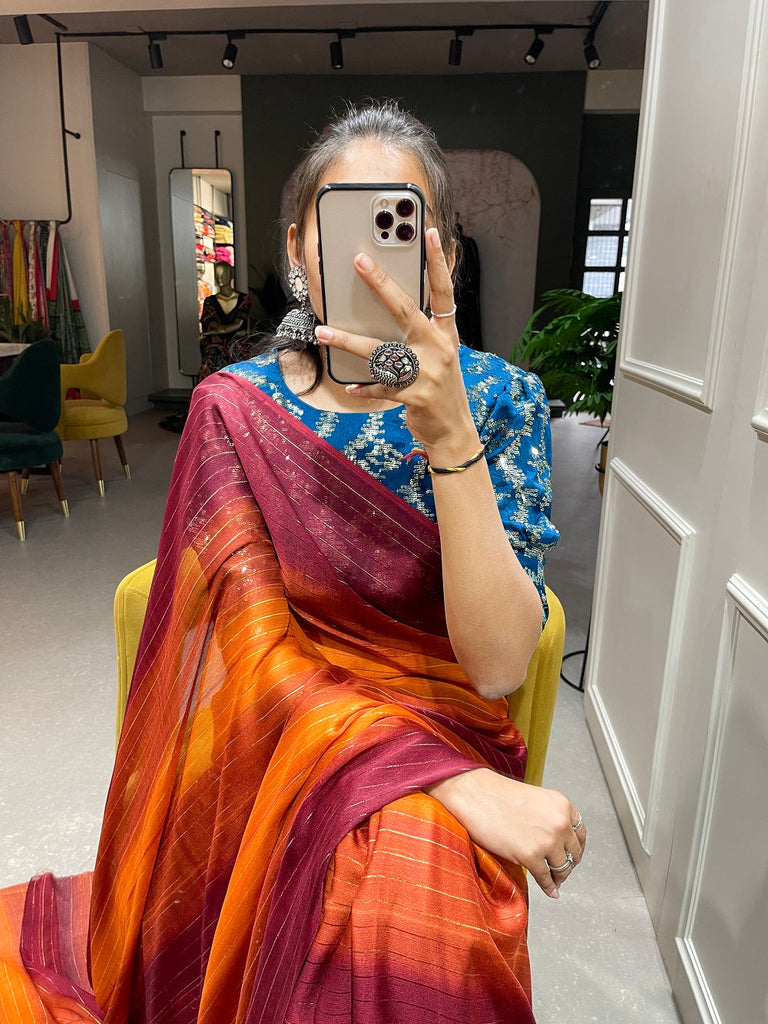 Orange Color Zari Lining Work Rangoli Padding Saree Clothsvilla