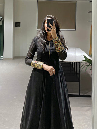 Black Color Weaving Zari Work Rangoli Silk Gown Dress Clothsvilla