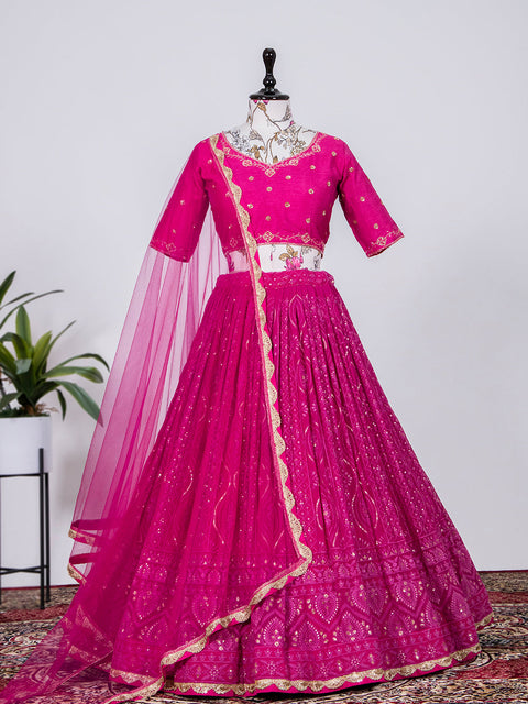 Rani Pink Color Sequins and Thread Embroidery Work Georgette Lehenga Choli Clothsvilla Main image