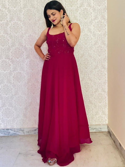 Rani Pink Color Sequins And Thread Embroidery Work Georgette Gown Clothsvilla Main image