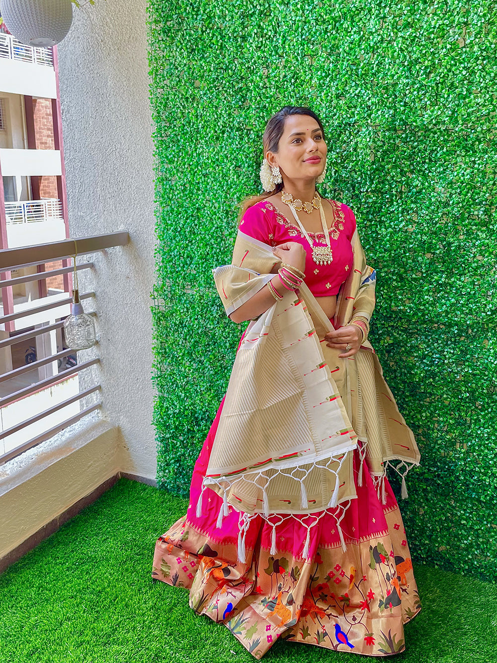 Rani Pink Color Jacquard Silk Pethani Lehenga Choli Set Clothsvilla