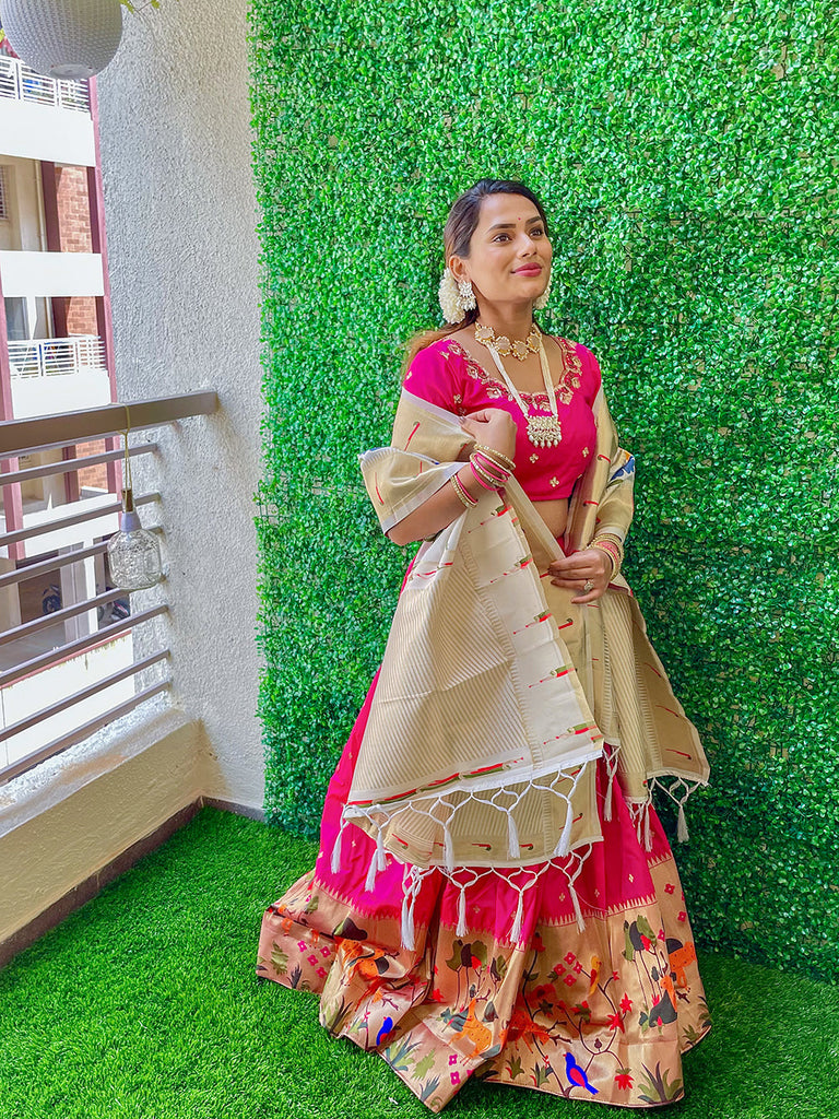 Rani Pink Color Jacquard Silk Pethani Lehenga Choli Set Clothsvilla