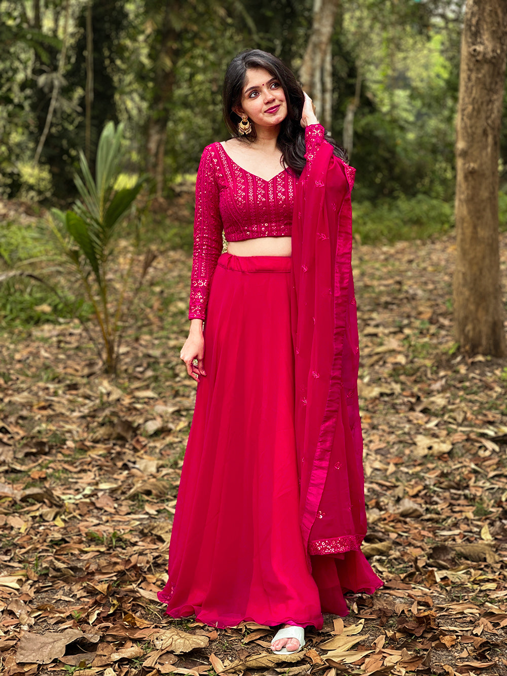 Buy Rani Pink Lehenga In Satin Blend Embellished With Kundan Work In  Striped Design Online - Kalki Fashion