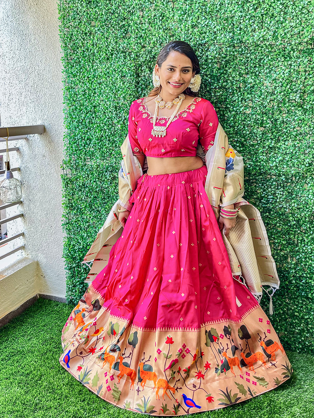 Rani Pink Color Jacquard Silk Pethani Lehenga Choli Set Clothsvilla