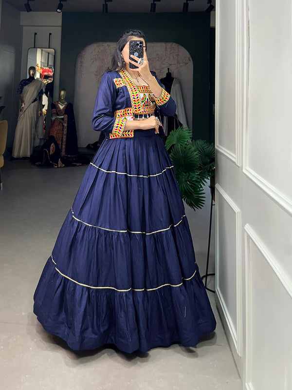 Navy Blue Color Plain With Gota Patti Rayon Gujrati Stylish Chaniya Choli ClothsVilla