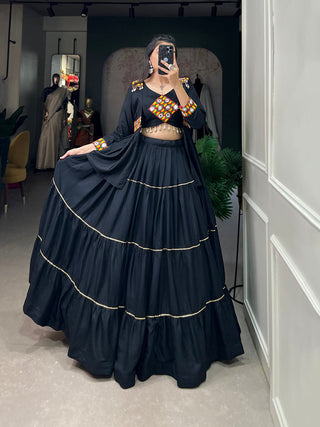Black Color Plain With Gota Patti Rayon Traditional Chaniya Choli ClothsVilla.com