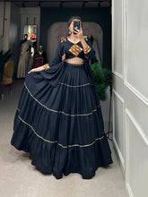 Load image into Gallery viewer, Black Color Plain With Gota Patti Rayon Traditional Chaniya Choli ClothsVilla.com