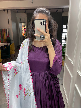 Purple Color Plain Dola Silk Gown Clothsvilla