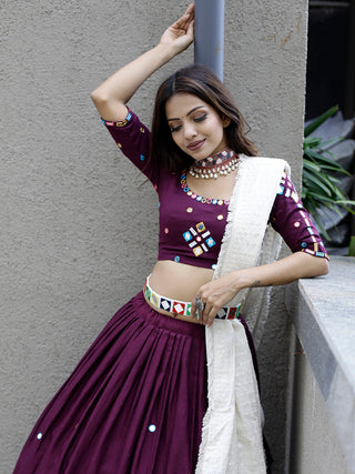 Wine Color Original Mirror Handwork Cotton Lehenga Choli Clothsvilla