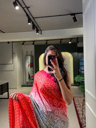 Red Color Floral & Foil Work Gaji Silk Saree Clothsvilla
