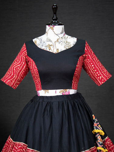 Red & Black Color Foil And Printed Pure Cotton Ready Made Blouse Clothsvilla