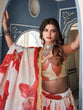 Load image into Gallery viewer, Red Color Digital Print With Sequins Embroidery Work Crushed Chinon Lehenga Choli ClothsVilla.com
