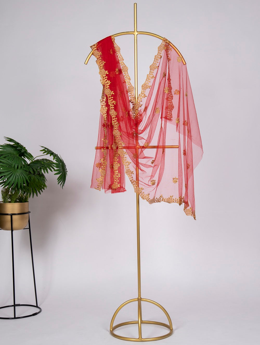Red Color Embroidery Cut Work and Stone Work Net Dupatta Clothsvilla