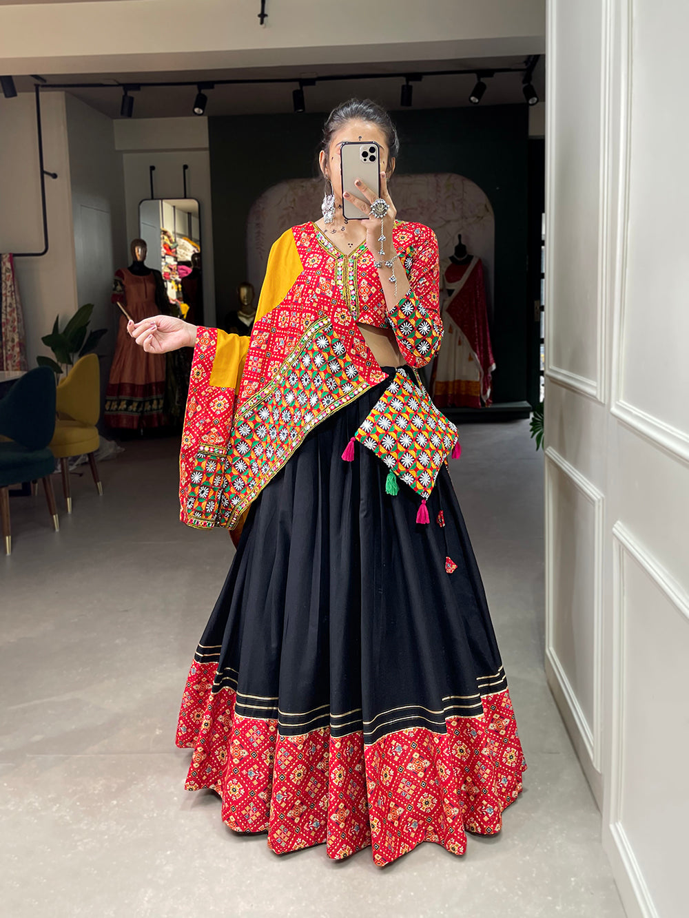Red Color Digital Printed And Gamthi Work Cotton Chaniya Choli ClothsVilla
