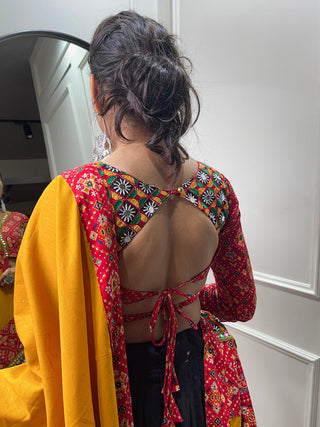 Red Color Digital Printed And Gamthi Work Cotton Chaniya Choli ClothsVilla