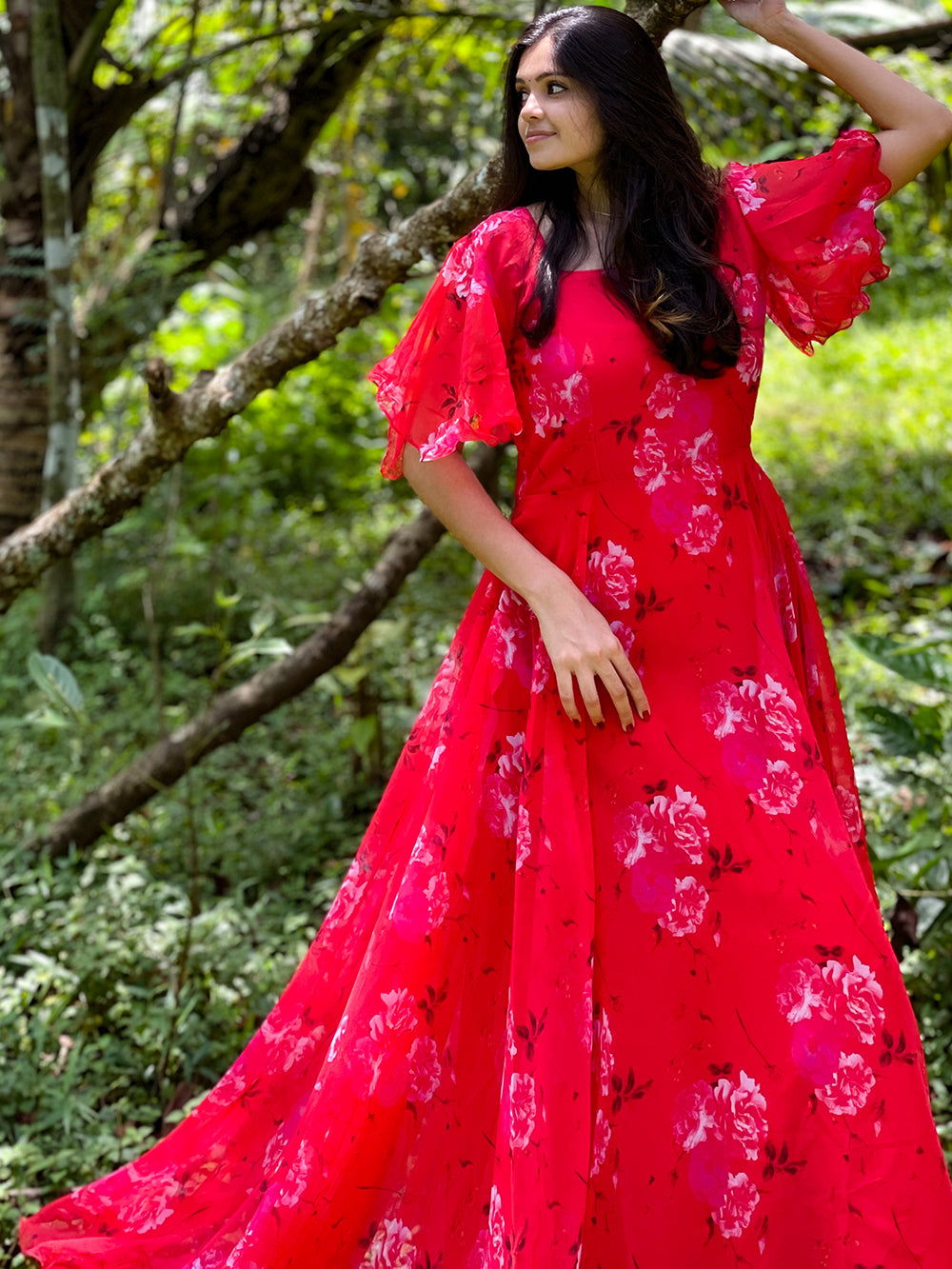 Red Color Digital Printed Georgette Gown Clothsvilla Main image