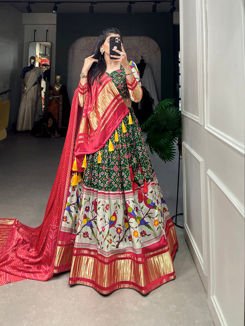 Red Color Digital Printed With Lagadi Patta Gaji Silk Lehenga Choli Clothsvilla Main image