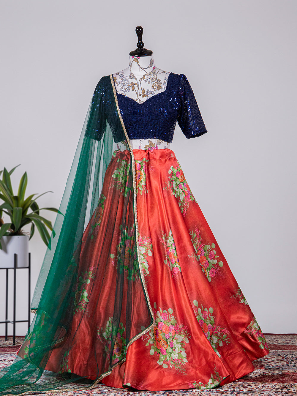 Red Color Printed Digital Satin Silk Lehenga Choli Clothsvilla
