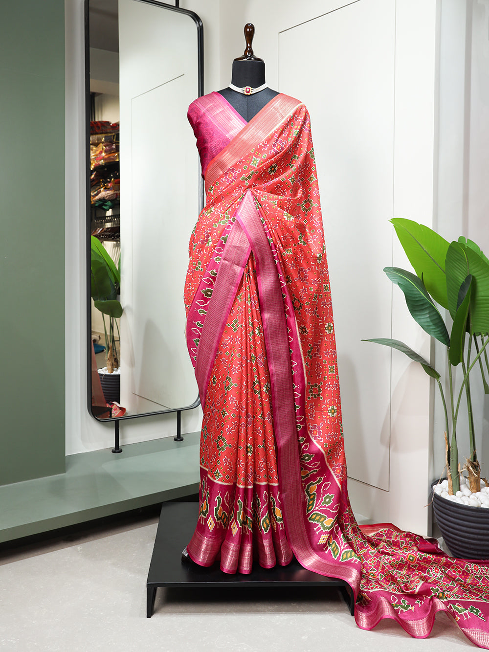 Red Color Digital Patola Printed Dola Silk Saree Clothsvilla