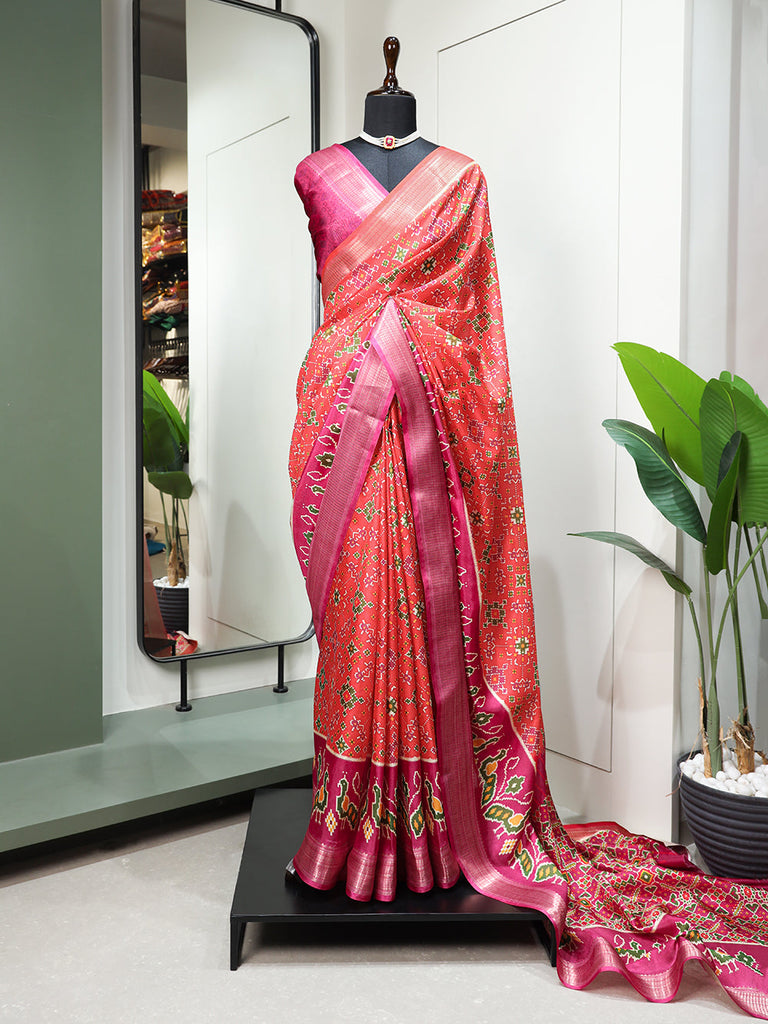 Red Color Digital Patola Printed Dola Silk Saree Clothsvilla
