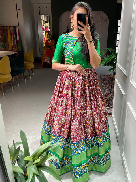 Red Color Patola Paithani Printed And Foil Printed Dola Silk Gown Clothsvilla Main image
