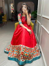 Load image into Gallery viewer, Red Color Foil Printed Dola Silk Gown Clothsvilla