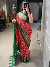 Load image into Gallery viewer, Red Color Patola Paithani Printed with Foil Work Dola Silk Saree Clothsvilla