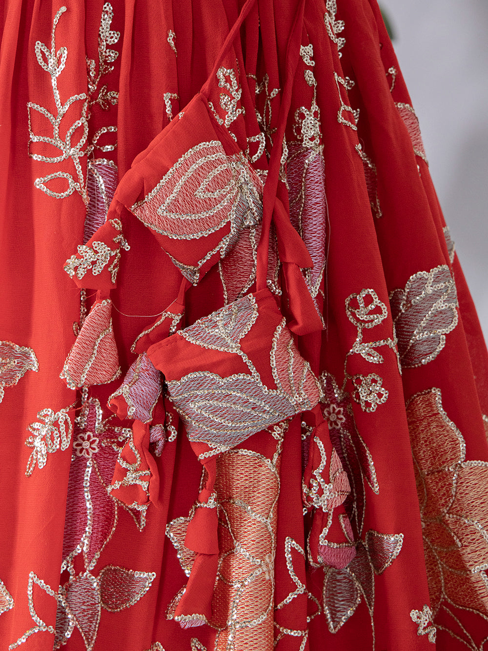 Red Color Sequins And Thread Embroidery Work Georgette Lehenga Choli Clothsvilla