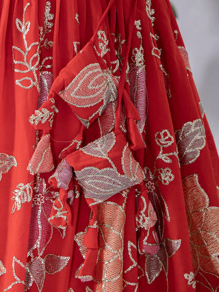 Red Color Sequins And Thread Embroidery Work Georgette Lehenga Choli Clothsvilla