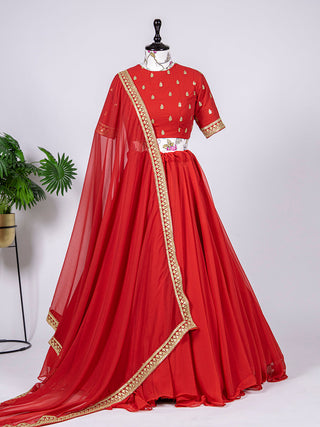 Red Color Simple Georgette Lehenga Choli Clothsvilla