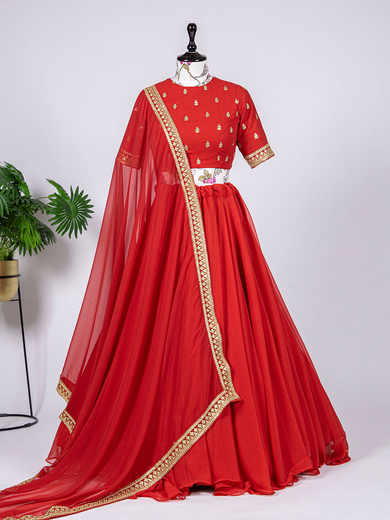 Mehar Orange Cotton Silk Designer Lehenga Set For Women Online – UrbanStree
