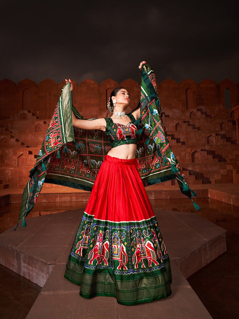 Red Color Patola Printed Silk Navratri Chaniya Choli Garba Dress Clothsvilla