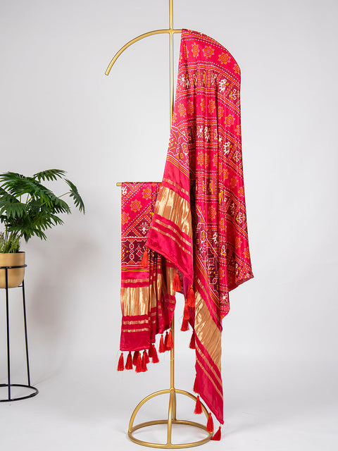 Red Color Digital Printed Gaji Silk Dupatta Clothsvilla Main image