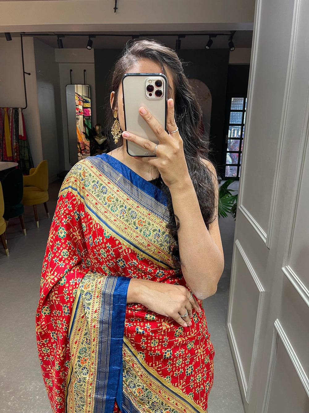 Red Color Foil Printed And Stone Work Dola Silk Saree Clothsvilla