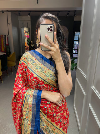 Red Color Foil Printed And Stone Work Dola Silk Saree Clothsvilla