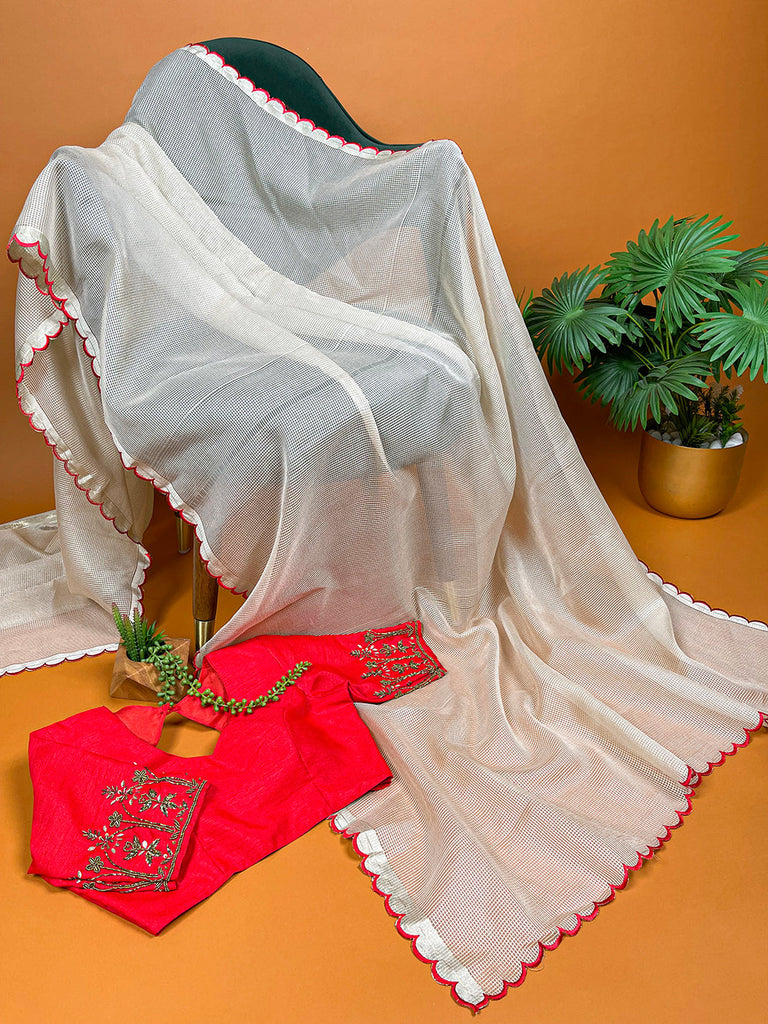 Red Color Arca Work Manipuri Tussar Saree Clothsvilla