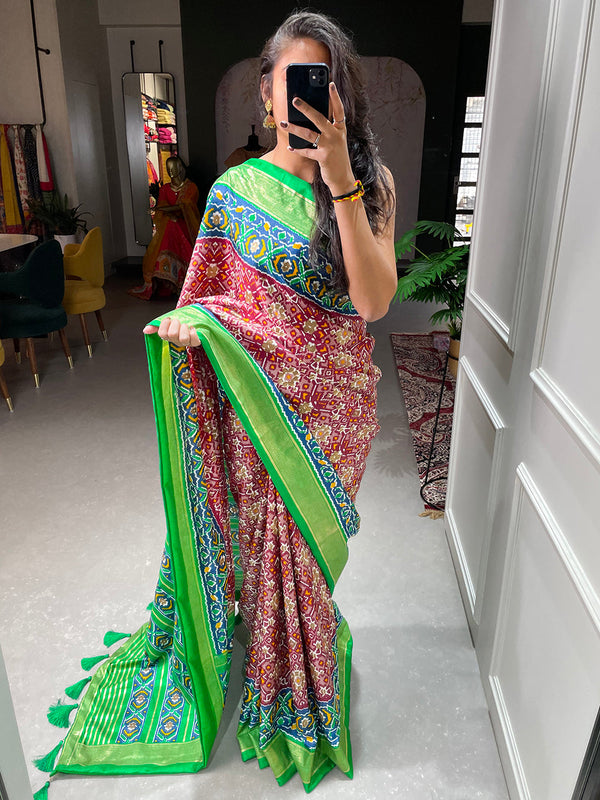 Red Color Patola Printed Dola Silk Saree Clothsvilla